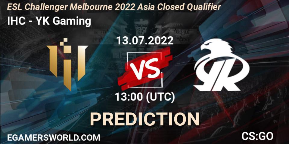 Pronóstico IHC - YK Gaming. 13.07.2022 at 13:00, Counter-Strike (CS2), ESL Challenger Melbourne 2022 Asia Closed Qualifier