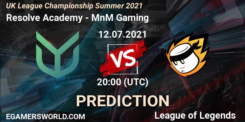 Pronóstico Resolve Academy - MnM Gaming. 12.07.2021 at 20:00, LoL, UK League Championship Summer 2021