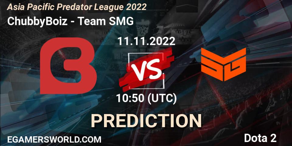 Pronóstico ChubbyBoiz - Team SMG. 11.11.2022 at 10:49, Dota 2, Asia Pacific Predator League 2022