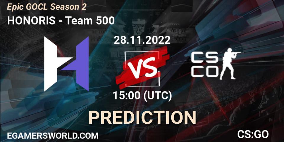 Pronóstico HONORIS - Team 500. 28.11.22, CS2 (CS:GO), Epic GOCL Season 2