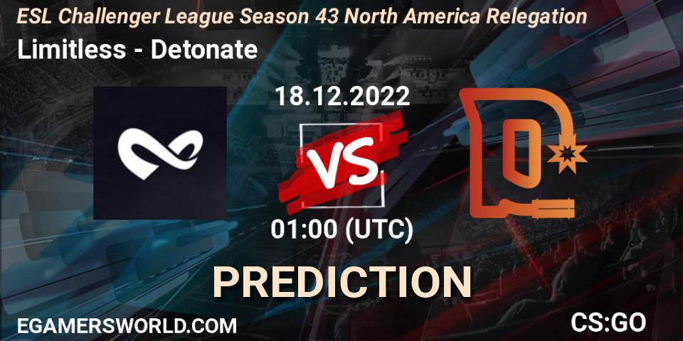 Pronóstico Limitless - Detonate. 18.12.2022 at 01:00, Counter-Strike (CS2), ESL Challenger League Season 43 North America Relegation