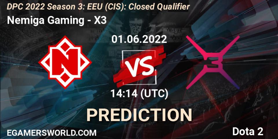Pronóstico Nemiga Gaming - X3. 01.06.2022 at 14:14, Dota 2, DPC 2022 Season 3: EEU (CIS): Closed Qualifier