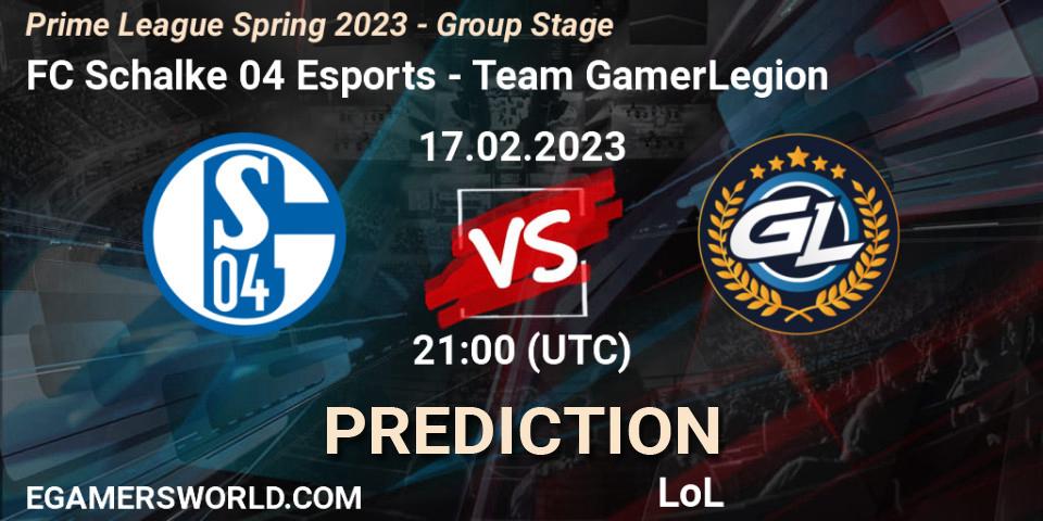 Pronóstico FC Schalke 04 Esports - Team GamerLegion. 17.02.23, LoL, Prime League Spring 2023 - Group Stage