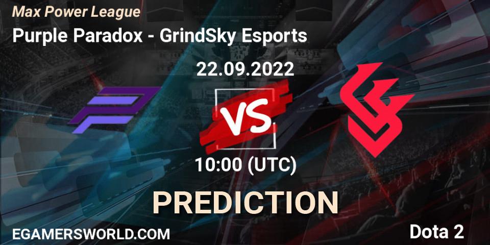 Pronóstico Purple Paradox - GrindSky Esports. 22.09.2022 at 10:42, Dota 2, Max Power League
