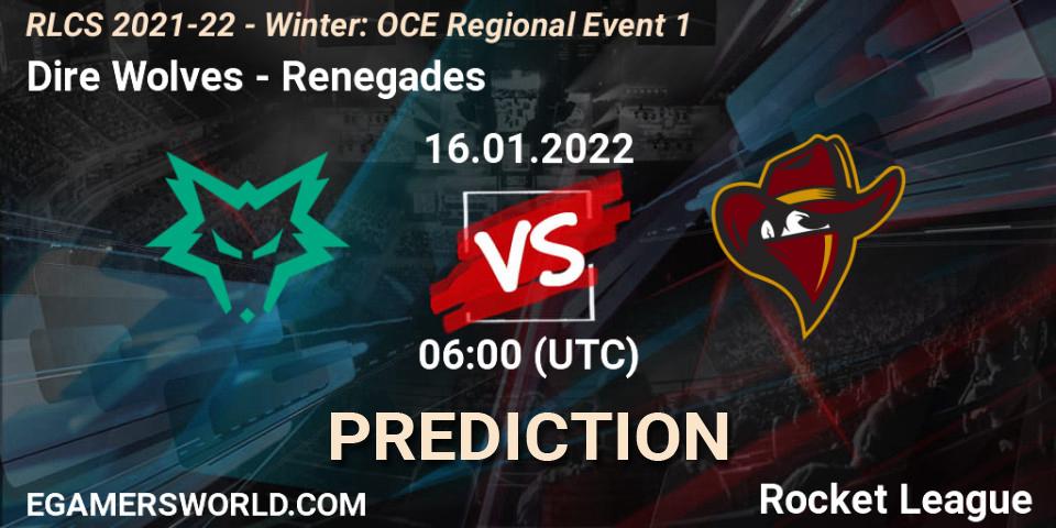 Pronóstico Dire Wolves - Renegades. 16.01.22, Rocket League, RLCS 2021-22 - Winter: OCE Regional Event 1
