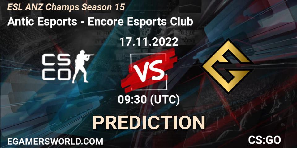 Pronóstico Antic Esports - Encore Esports Club. 17.11.22, CS2 (CS:GO), ESL ANZ Champs Season 15