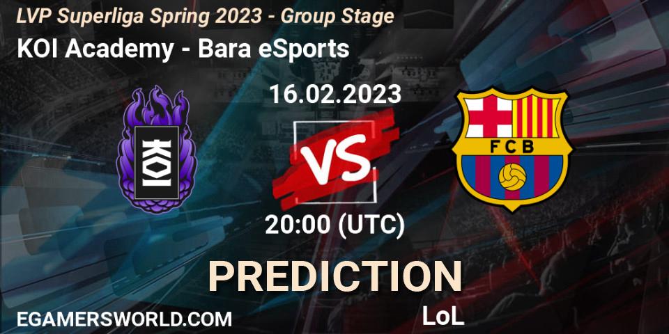 Pronóstico KOI Academy - Barça eSports. 16.02.2023 at 20:00, LoL, LVP Superliga Spring 2023 - Group Stage