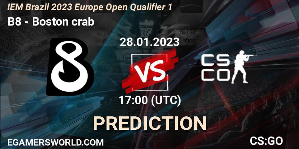 Pronóstico B8 - Boston crab. 28.01.2023 at 17:00, Counter-Strike (CS2), IEM Brazil Rio 2023 Europe Open Qualifier 1