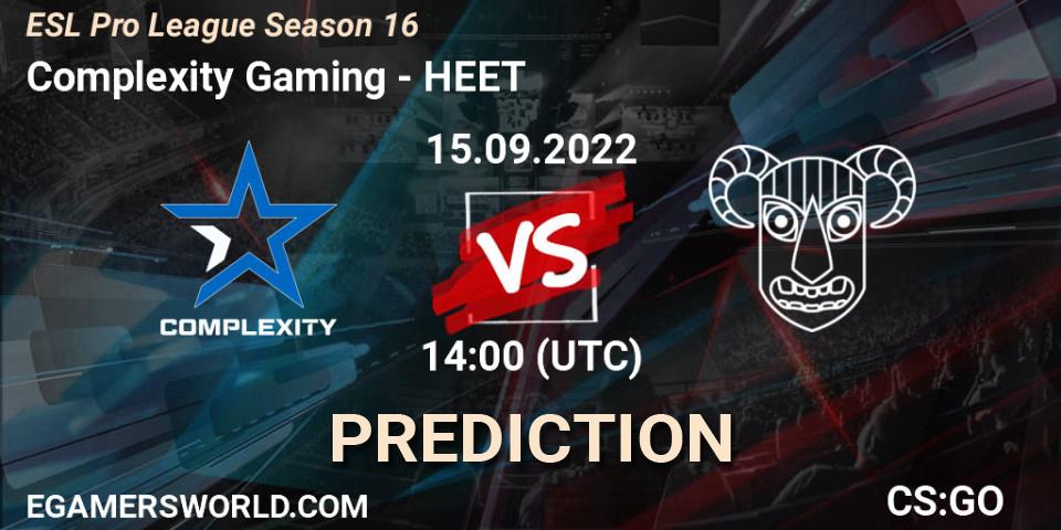 Pronóstico Complexity Gaming - HEET. 15.09.2022 at 14:00, Counter-Strike (CS2), ESL Pro League Season 16