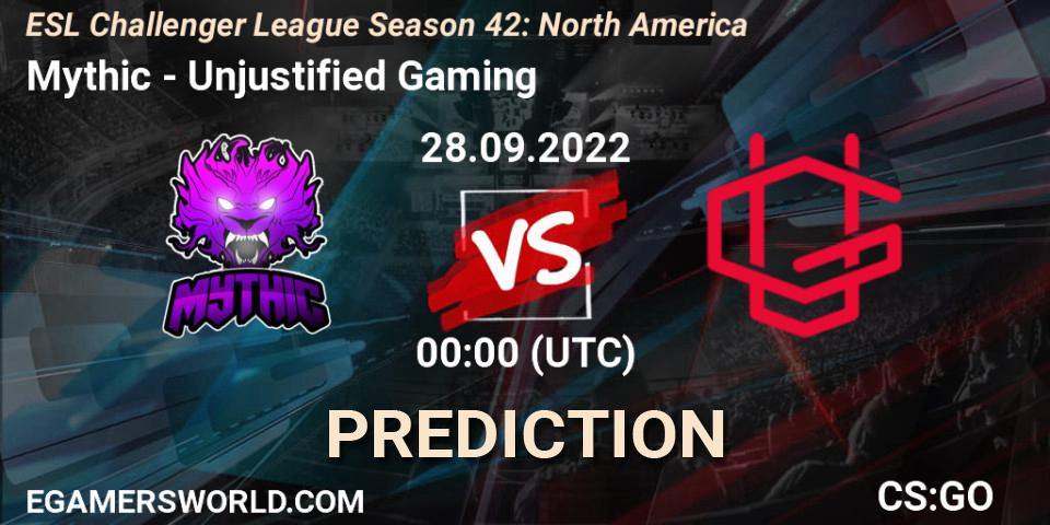 Pronóstico Mythic - Unjustified Gaming. 28.09.2022 at 00:00, Counter-Strike (CS2), ESL Challenger League Season 42: North America