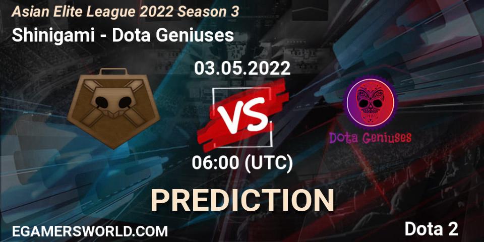 Pronóstico Shinigami - Dota Geniuses. 03.05.2022 at 06:07, Dota 2, Asian Elite League 2022 Season 3