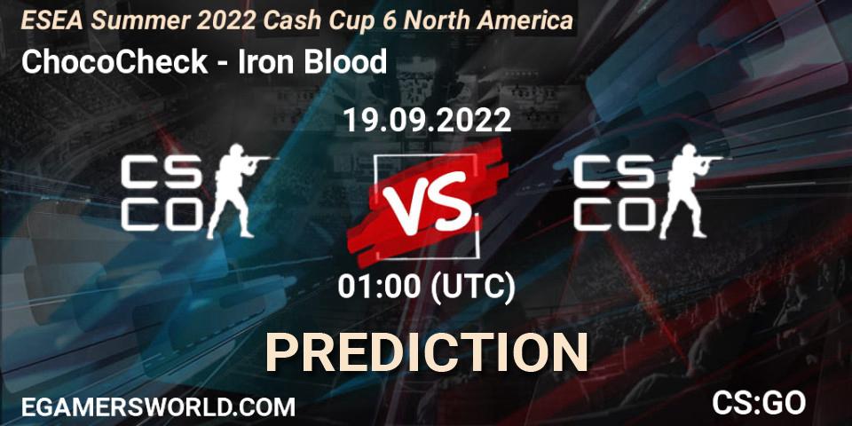 Pronóstico ChocoCheck - Iron Blood. 19.09.2022 at 01:00, Counter-Strike (CS2), ESEA Summer 2022 Cash Cup 6 North America