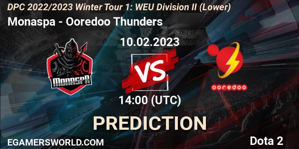 Pronóstico Monaspa - Ooredoo Thunders. 10.02.23, Dota 2, DPC 2022/2023 Winter Tour 1: WEU Division II (Lower)