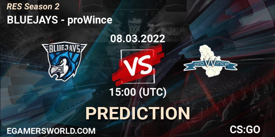 Pronóstico BLUEJAYS - proWince. 08.03.2022 at 15:00, Counter-Strike (CS2), RES Season 2