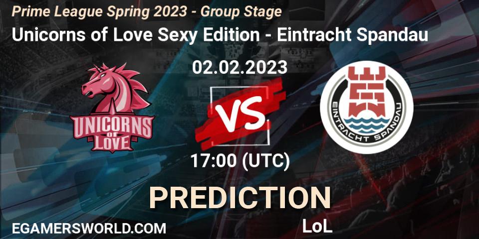 Pronóstico Unicorns of Love Sexy Edition - Eintracht Spandau. 02.02.23, LoL, Prime League Spring 2023 - Group Stage