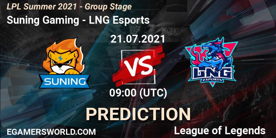 Pronóstico Suning Gaming - LNG Esports. 21.07.2021 at 09:00, LoL, LPL Summer 2021 - Group Stage