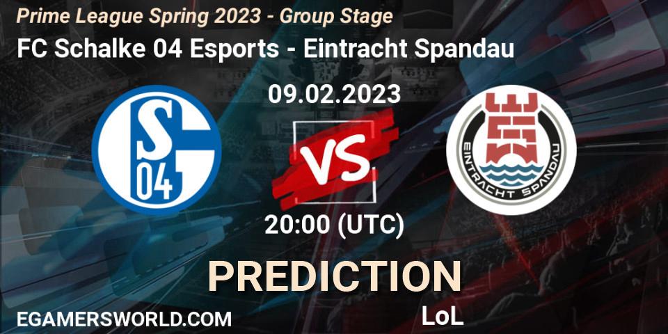 Pronóstico FC Schalke 04 Esports - Eintracht Spandau. 09.02.23, LoL, Prime League Spring 2023 - Group Stage