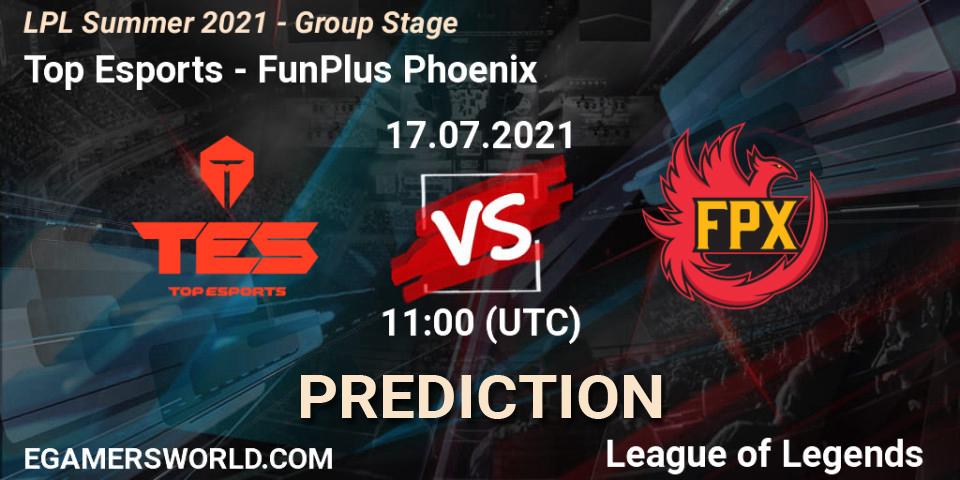 Pronóstico Top Esports - FunPlus Phoenix. 17.07.2021 at 12:45, LoL, LPL Summer 2021 - Group Stage