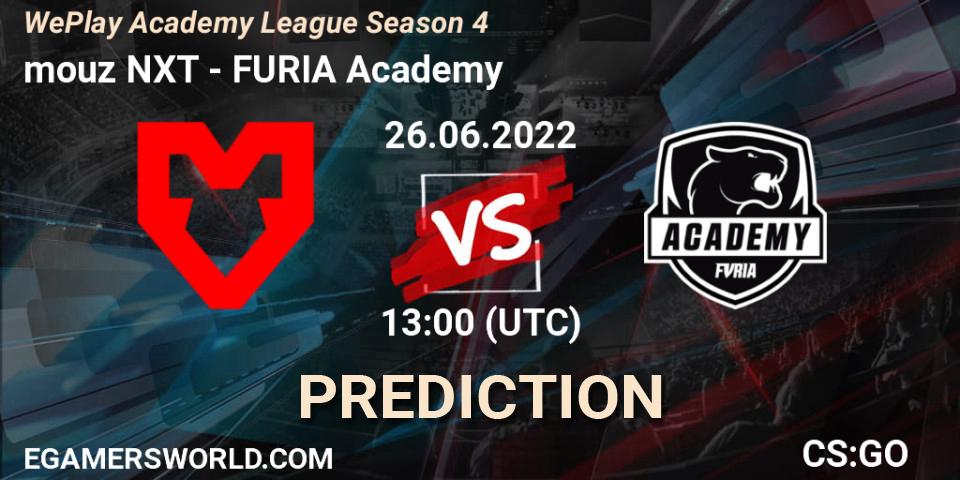 Pronóstico mouz NXT - FURIA Academy. 26.06.2022 at 13:00, Counter-Strike (CS2), WePlay Academy League Season 4