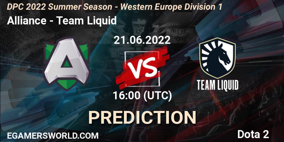Pronóstico Alliance - Team Liquid. 21.06.2022 at 18:00, Dota 2, DPC WEU 2021/2022 Tour 3: Division I