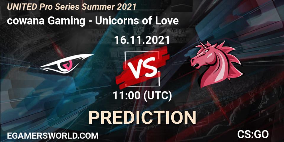 Pronóstico cowana Gaming - Unicorns of Love. 16.11.2021 at 11:15, Counter-Strike (CS2), UNITED Pro Series Summer 2021