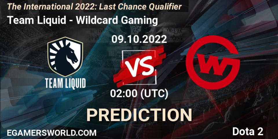 Pronóstico Team Liquid - Wildcard Gaming. 09.10.2022 at 02:01, Dota 2, The International 2022: Last Chance Qualifier