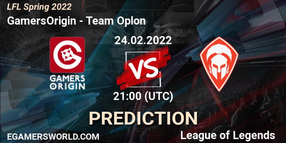 Pronóstico GamersOrigin - Team Oplon. 24.02.2022 at 21:00, LoL, LFL Spring 2022