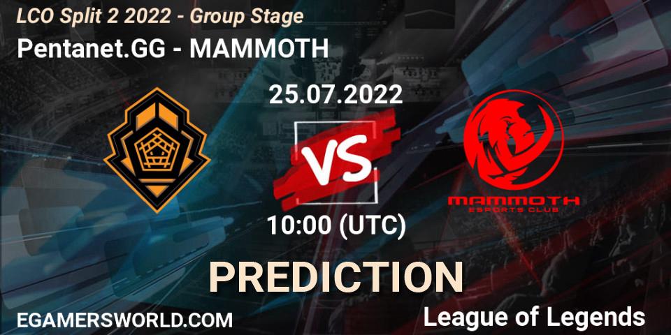 Pronóstico Pentanet.GG - MAMMOTH. 25.07.2022 at 10:00, LoL, LCO Split 2 2022 - Group Stage