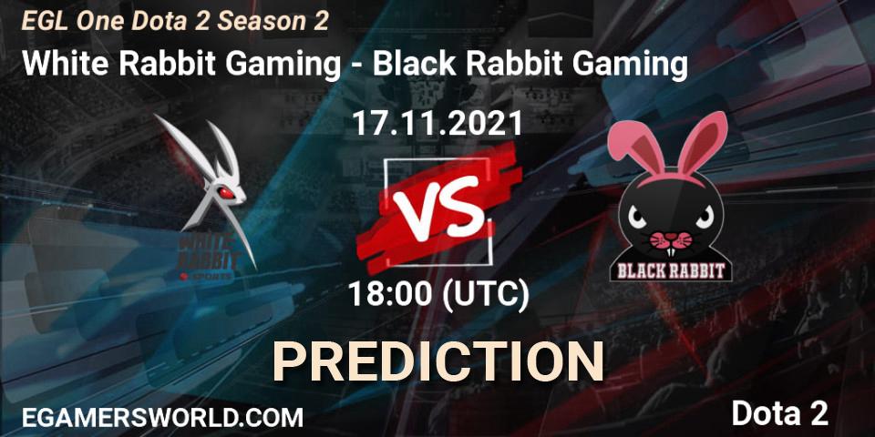 Pronóstico White Rabbit Gaming - Black Rabbit Gaming. 21.11.2021 at 18:06, Dota 2, EGL One Dota 2 Season 2