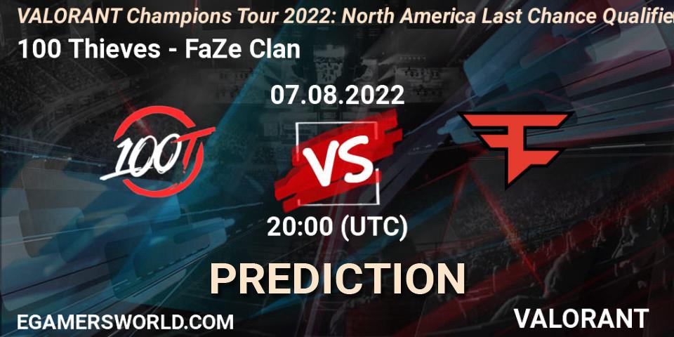 Pronóstico 100 Thieves - FaZe Clan. 07.08.2022 at 20:00, VALORANT, VCT 2022: North America Last Chance Qualifier