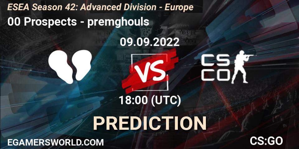 Pronóstico 00 Prospects - premghouls. 09.09.2022 at 18:00, Counter-Strike (CS2), ESEA Season 42: Advanced Division - Europe