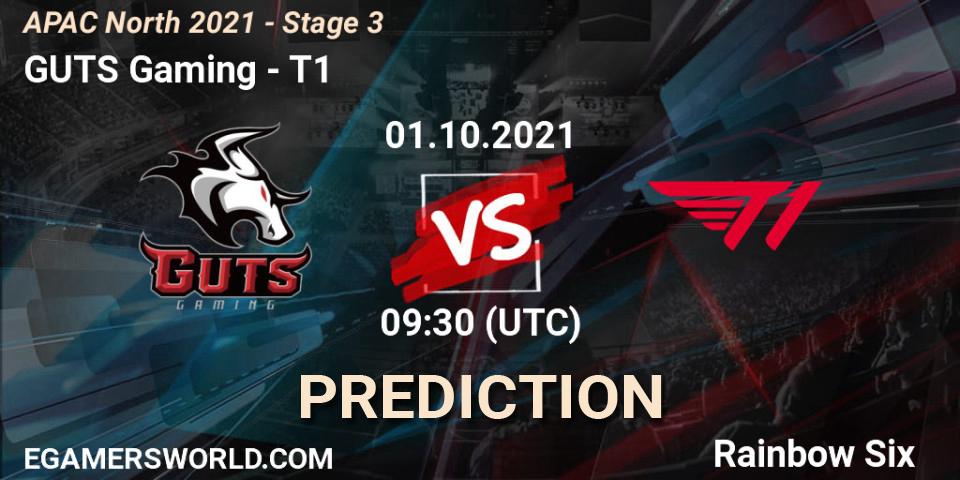 Pronóstico GUTS Gaming - T1. 01.10.2021 at 09:30, Rainbow Six, APAC North 2021 - Stage 3