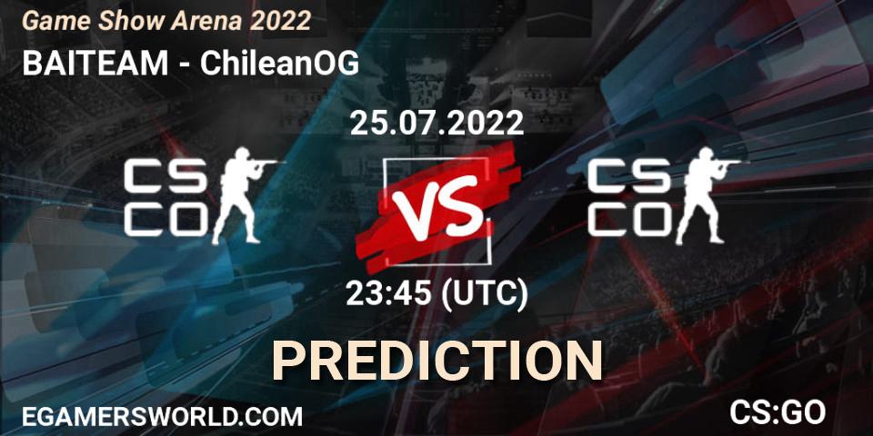 Pronóstico BAITEAM - ChileanOG. 25.07.2022 at 23:45, Counter-Strike (CS2), Game Show Arena 2022