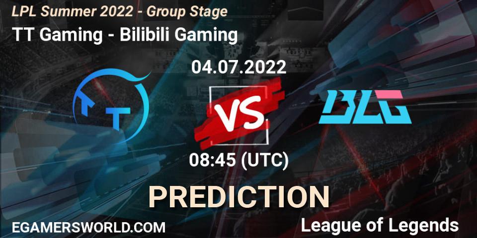 Pronóstico TT Gaming - Bilibili Gaming. 04.07.2022 at 09:00, LoL, LPL Summer 2022 - Group Stage