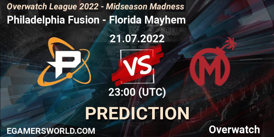Pronóstico Philadelphia Fusion - Florida Mayhem. 22.07.22, Overwatch, Overwatch League 2022 - Midseason Madness
