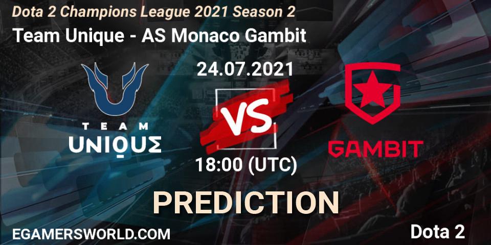 Pronóstico Team Unique - AS Monaco Gambit. 24.07.2021 at 18:05, Dota 2, Dota 2 Champions League 2021 Season 2