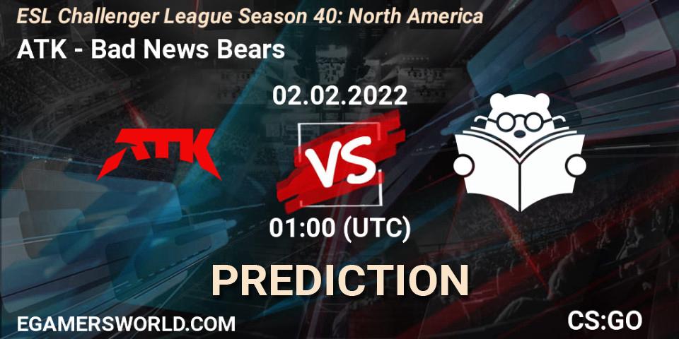 Pronóstico ATK - Bad News Bears. 02.02.2022 at 01:00, Counter-Strike (CS2), ESL Challenger League Season 40: North America