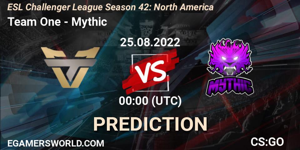 Pronóstico Team One - Mythic. 25.08.2022 at 00:00, Counter-Strike (CS2), ESL Challenger League Season 42: North America
