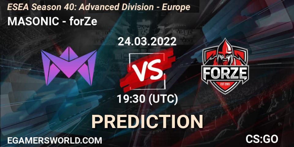 Pronóstico MASONIC - forZe. 25.03.2022 at 18:00, Counter-Strike (CS2), ESEA Season 40: Advanced Division - Europe