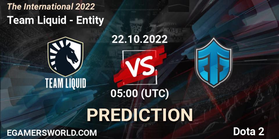 Pronóstico Team Liquid - Entity. 22.10.2022 at 05:50, Dota 2, The International 2022