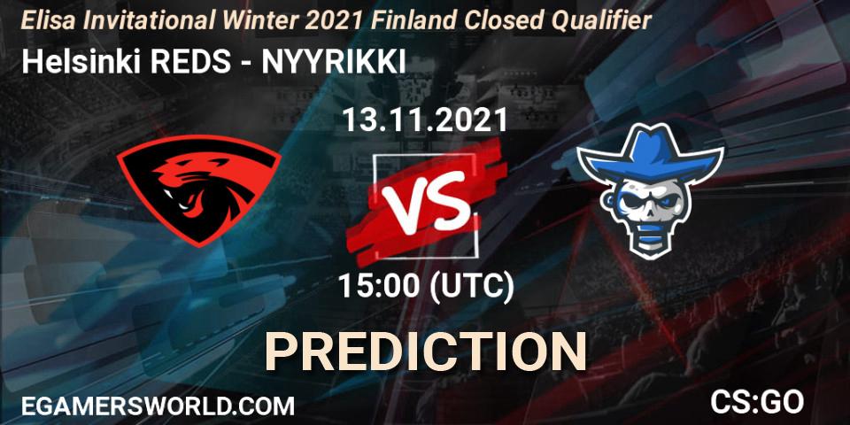 Pronóstico Helsinki REDS - NYYRIKKI. 13.11.2021 at 15:00, Counter-Strike (CS2), Elisa Invitational Winter 2021 Finland Closed Qualifier
