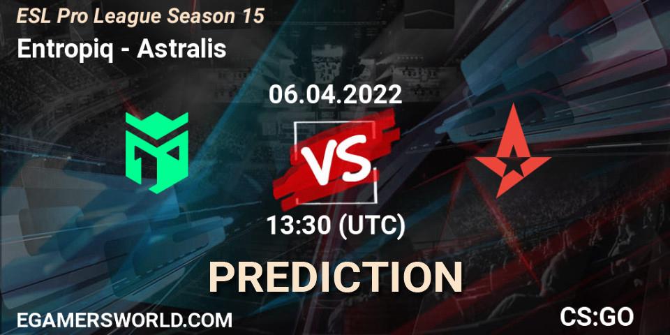Pronóstico Entropiq - Astralis. 06.04.2022 at 13:30, Counter-Strike (CS2), ESL Pro League Season 15