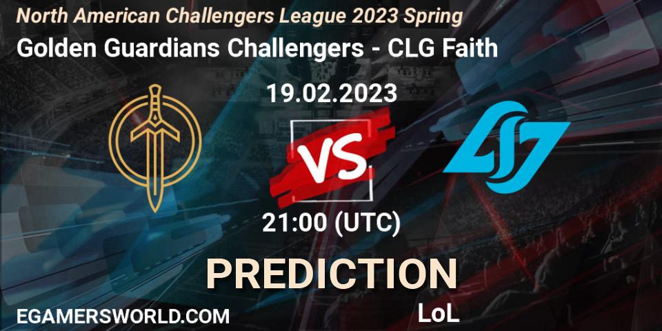 Pronóstico Golden Guardians Challengers - CLG Faith. 19.02.23, LoL, NACL 2023 Spring - Group Stage