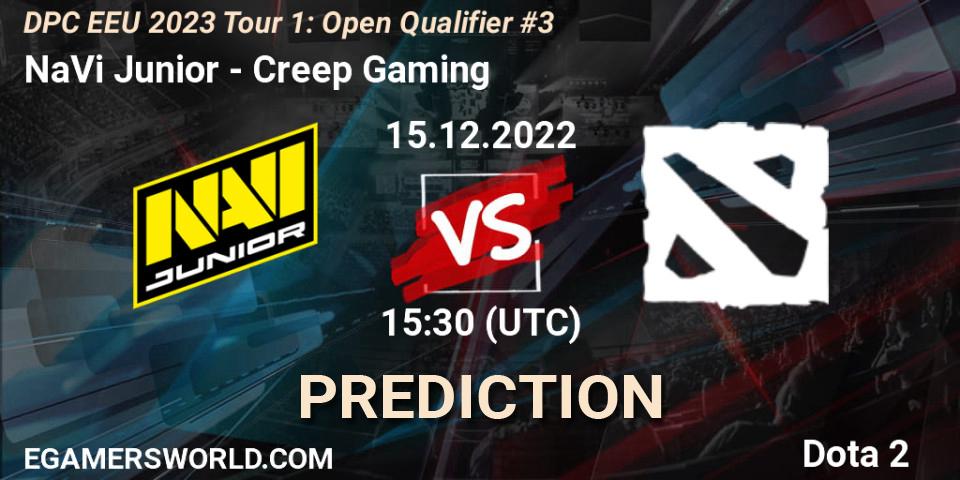 Pronóstico NaVi Junior - Creep Gaming. 15.12.22, Dota 2, DPC EEU 2023 Tour 1: Open Qualifier #3