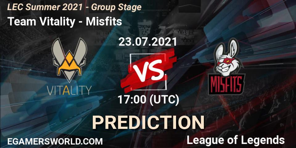 Pronóstico Team Vitality - Misfits. 13.06.2021 at 16:00, LoL, LEC Summer 2021 - Group Stage