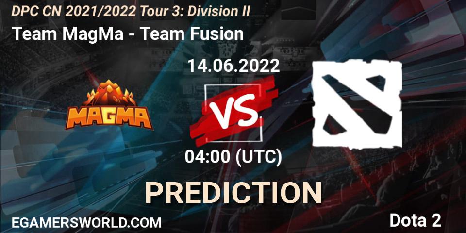 Pronóstico Team MagMa - Team Fusion. 14.06.2022 at 03:59, Dota 2, DPC CN 2021/2022 Tour 3: Division II