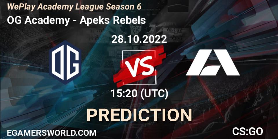 Pronóstico OG Academy - Apeks Rebels. 27.10.2022 at 16:30, Counter-Strike (CS2), WePlay Academy League Season 6