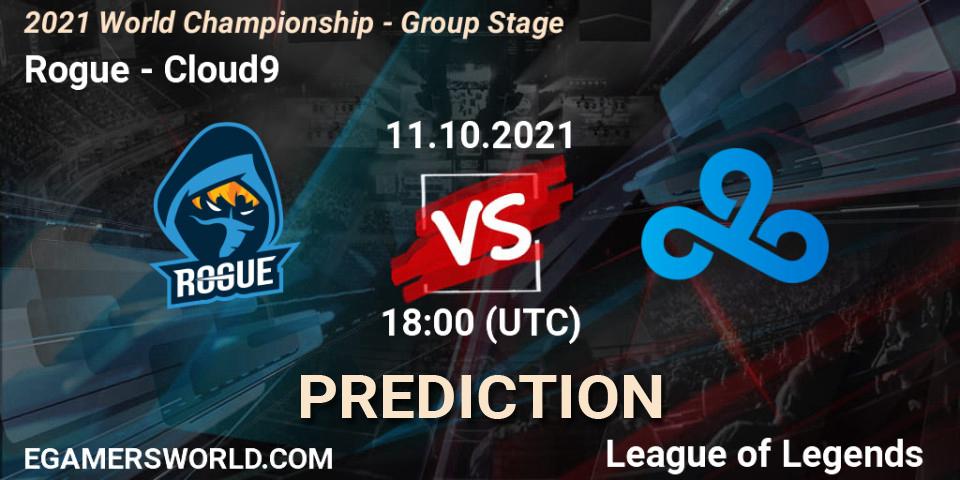 Pronóstico Rogue - Cloud9. 11.10.2021 at 18:00, LoL, 2021 World Championship - Group Stage