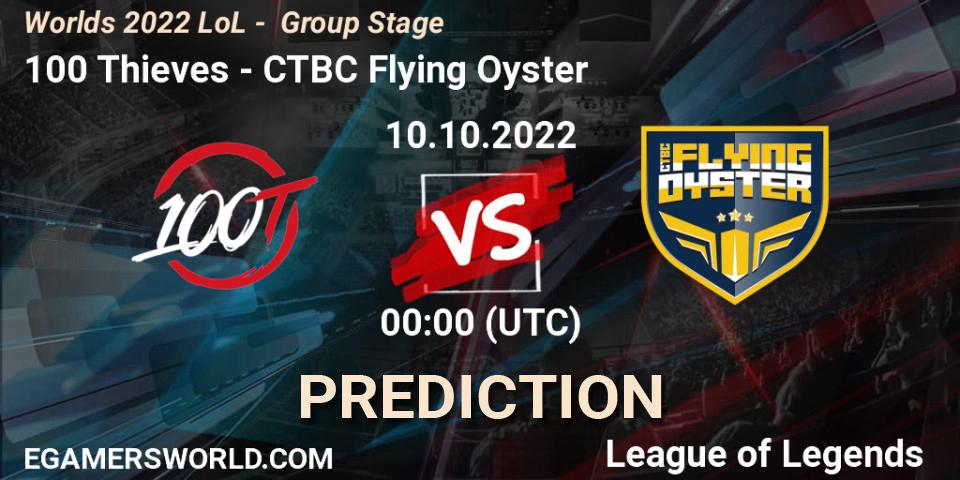 Pronóstico 100 Thieves - CTBC Flying Oyster. 16.10.2022 at 19:00, LoL, Worlds 2022 LoL - Group Stage