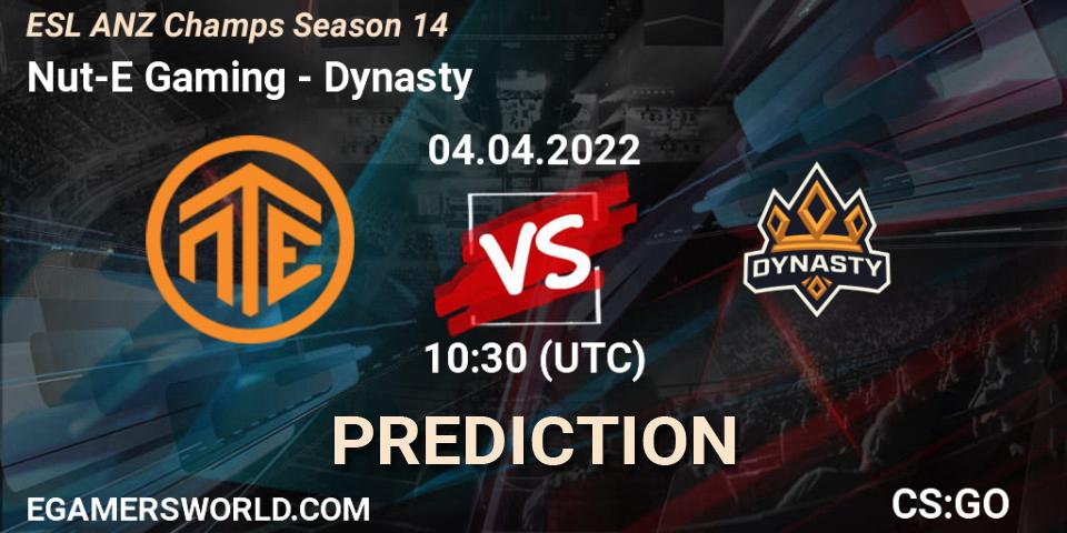 Pronóstico Nut-E Gaming - Dynasty. 04.04.2022 at 10:30, Counter-Strike (CS2), ESL ANZ Champs Season 14